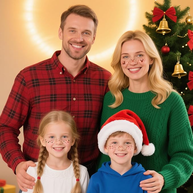 Christmas Glitter Face Tattoo,Diesetsr Body Glitter Christmas Face Tattoos Patches, Festival Rave Outfits for Women, Sparkle Patches for Kids, Party Festival Decorations,30 PCS