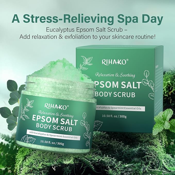 Eucalyptus Epsom Salt Body Scrub,Exfoliating detox body scrub,Relax & Relief with Eucalyptus & Spearmint Essential Oils, Deeply Nourishes for Smooth, Radiant Skin–Valentine’s Day Gift for Her/Him