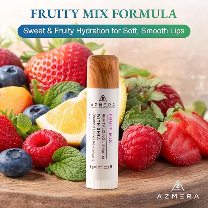 Azmera Fruit Mix Lip Balm - Organic Shea Butter from Ghana Chapstick for Dry Chapped Lips - Natural Fruity Lip Moisturizer - Made in USA - 6g Stick