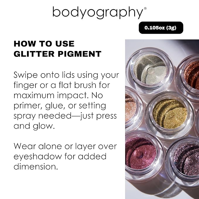 Bodyography Glitter Pigment Eye Shadow | Long Wear Shimmer Eyeshadow | Vegan, Talc & Paraben Free | Cream Powder Formula | Mood (Bronze Brown) 1.5 g