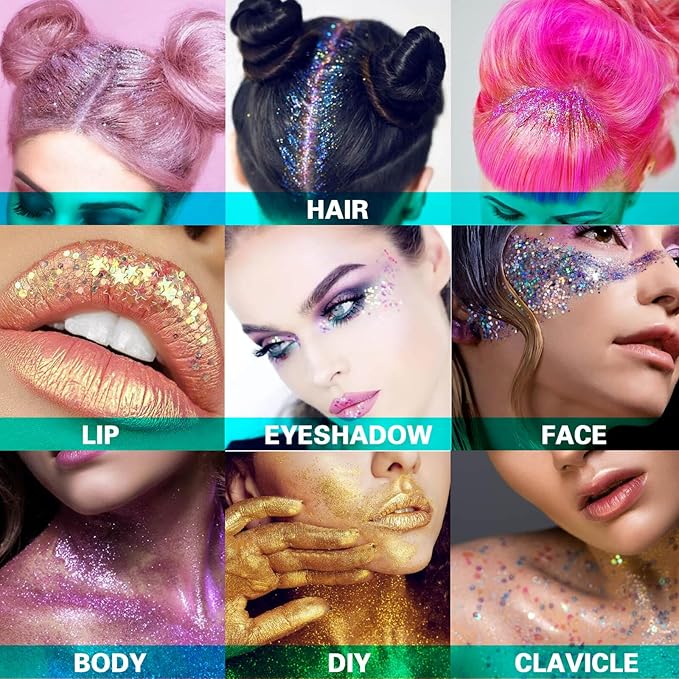 MEICOLY Chameleon Gold Body Glitter,Mardi Gras Outfit for Women,Color Changing Face Glitter,Chunky Glitter Face Paint,Holographic Glitter for Face Body Hair,Festival Party Costume Makeup,50ml