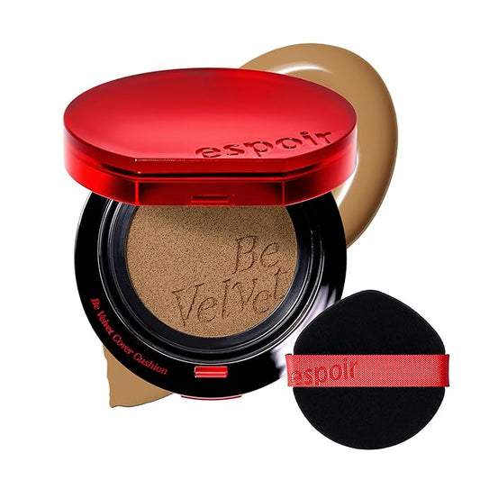 Espoir Be Velvet Cushion Foundation #34.5 Golden Olive | Quick and Easy Coverage with Long-lasting Color by Zero Oxidation, Velvety Smooth Finish & Lightweight Formula, Vegan, Korean Makeup, 0.46 oz