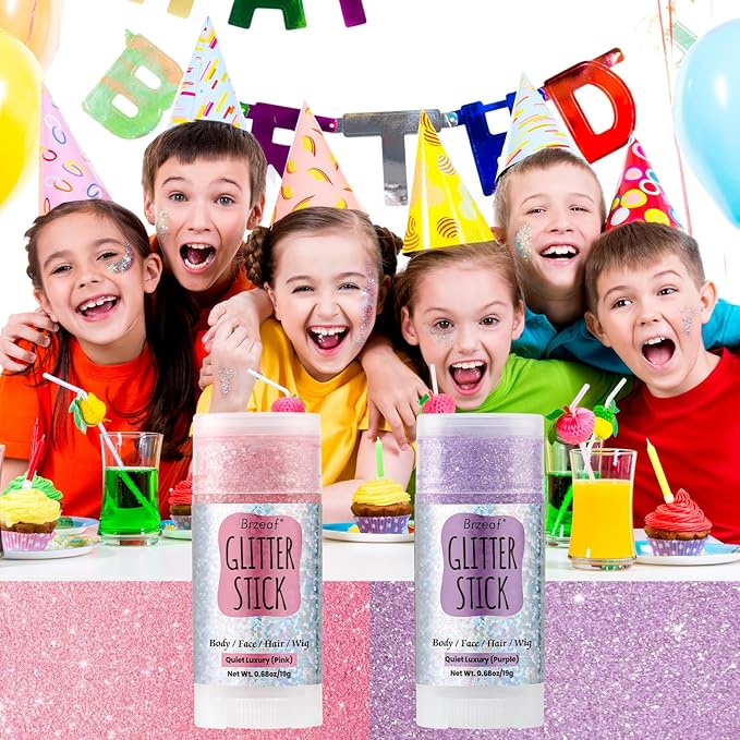 Brzeaf Pink Glitter Stick, Not Greasy & Long Lasting, Christmas Face Glitter Gel, Chunky Glitter for Face/Body/Hair/Eyes/Lip, Singer Concert Music Rave Festival, Glitter Stick Makeup for Women Men