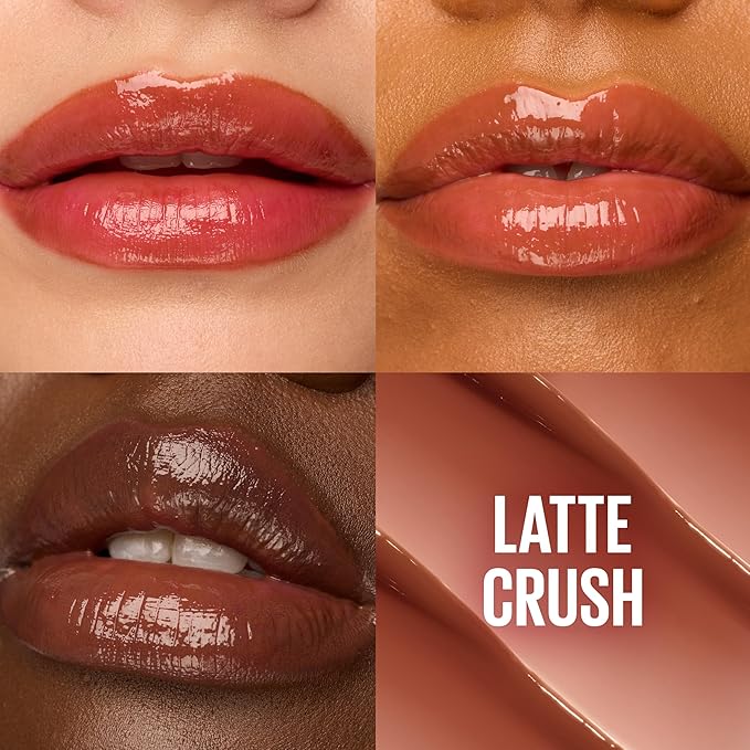 MAYBELLINE Lifter Glaze Oil Balm with Hyaluronic Acid and Hydrating Oil Blend, Lip Balm with 24HRs of Smooth, Moisturizing Shine, Latte Crush (Sheer Medium Brown Nude)