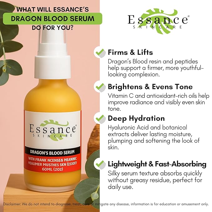 Essance Dragon’s Blood Face Serum – 60 mL | Lightweight Facial Serum for Daily Skincare Routine, Travel Essentials Kit | Vegan, Plant-Based Skincare for Women & Men