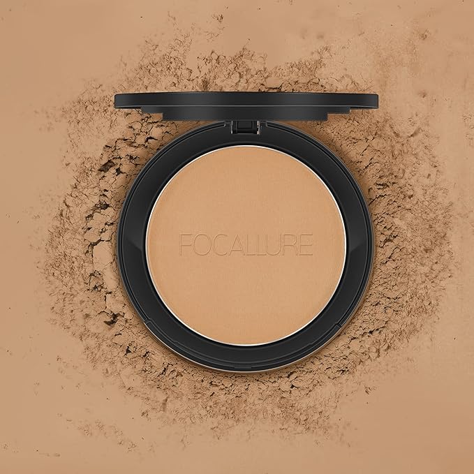 FOCALLURE Flawless Pressed Powder, Control Shine & Smooth Complexion, Pressed Setting Powder Foundation Makeup, Portable Face Powder Compact, Long-Lasting Matte Finish, Nude