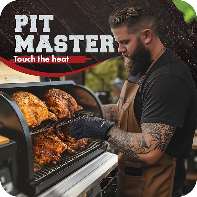 KITCHEN PERFECTION XL Silicone Smoker Oven Gloves-Extreme Heat Resistant BBQ Gloves-Handle Hot Food Right on Your Grill Fryer&Pit|Waterproof Grilling Cooking Baking Mitts|Superior Value Set+3 Bonuses