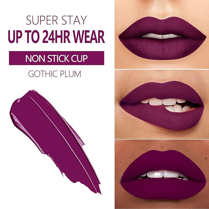 MAKI YIKA 3Pcs Matte Liquid Lipstick Makeup Set, Dark Red Purple Nude Lipstick Long Lasting Smudge Proof Transfer Proof Lip Makeup