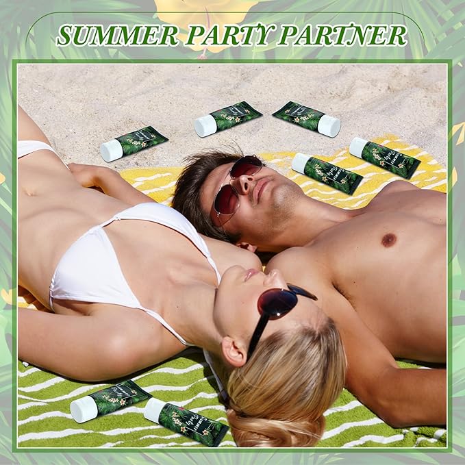 24 Pcs Mini Sunscreen Bulk for Summer Wedding Party Spf 30 Water Resistant Sunscreen Lotion Bulk 1oz Travel Size for Thank You Gifts Wedding Party Supplies(White Cream,Tropical)