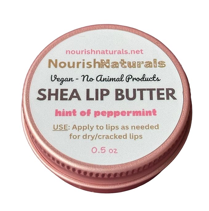 Shea Lip Butter - All Natural 4 Ingredient Lip Balm - for dry cracked lips, travel sized, ultra moisturizing vegan lip balm, for long lasting hydration & lip repair, scented w/Peppermint oil