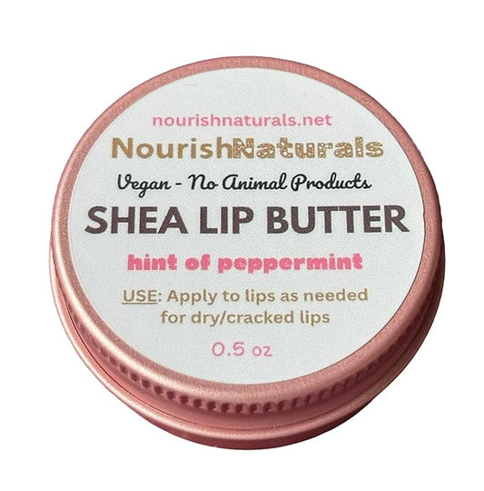 Shea Lip Butter - All Natural 4 Ingredient Lip Balm - for dry cracked lips, travel sized, ultra moisturizing vegan lip balm, for long lasting hydration & lip repair, scented w/Peppermint oil