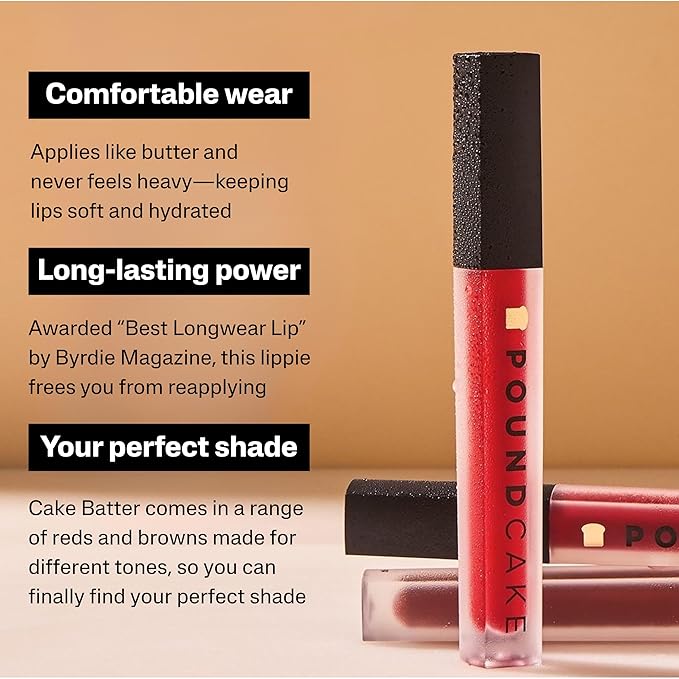 Pound Cake Cake Batter Liquid Lipstick – Long-Lasting, Semi-Matte Liquid Lipstick – Hydrating, High-Pigment Lip Stain with Avocado Oil – Shades for All Skin Tones – 0.13 oz, (Red Bean)