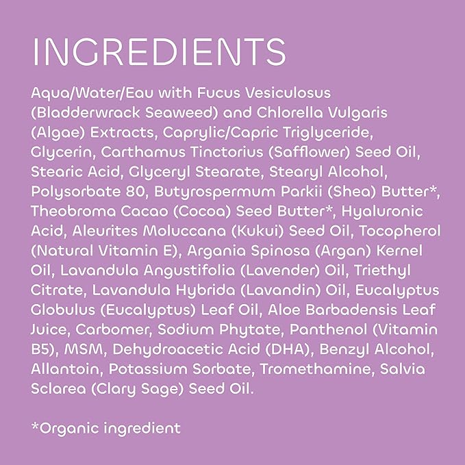 Seaweed Bath Co. Hydrate Body Cream - Lavender - Hydrating Scented Moisturizer for Body and Hands - With Vitamin E, Hyaluronic Acid and Shea Butter for Dry Skin - 6 oz