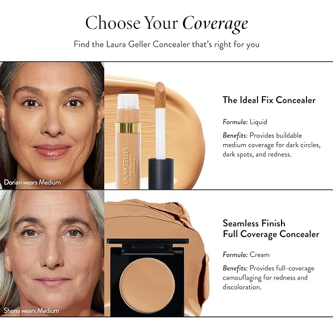 LAURA GELLER NEW YORK The Ideal Fix Concealer - Tan - Buildable Medium to Full Coverage Liquid Concealer - Covers Under Eye Dark Circles & Blemishes - Long-Lasting