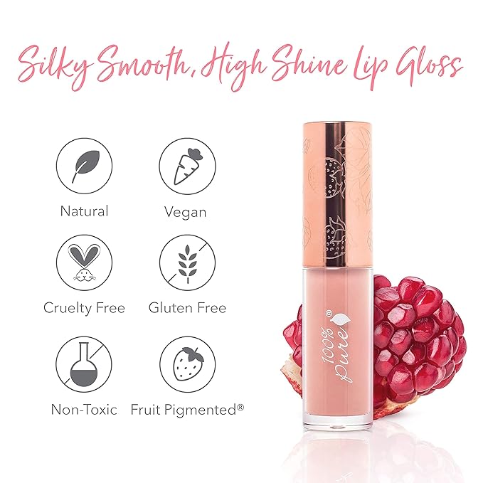 100% PURE Lip Gloss (Fruit Pigmented), Naked, High Shine, Moisturizing, Natural Lip Gloss, Sheer Finish, Tinted Lip Gloss w/Cocoa Butter, Vitamin E (Warm Peachy Nude Color) - 0.14 Fl Oz