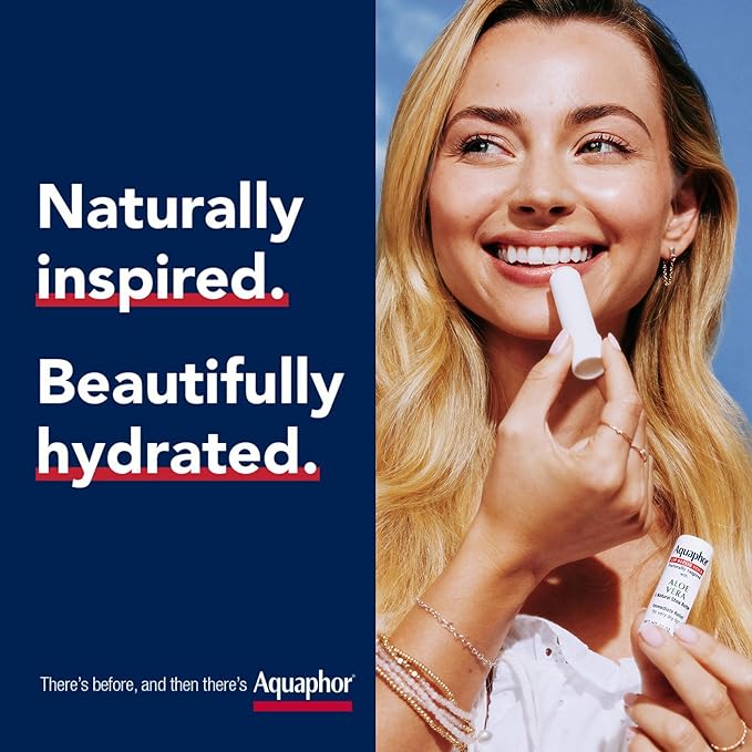 Aquaphor Naturally Inspired Lip Repair Stick with Aloe Vera and Natural Shea Butter, Hydrating Lip Balm Immediately Relieves Dryness and Soothes Chapped Lips, 0.17 Oz Stick, Pack of 3