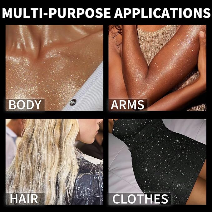 Hair Glitter Body Glitter Spray, 150ML Glitter Hairspray Gold Glitter Spray for Hair and Body, Hair Glitter for Kids Women, Body Shimmer Festival Rave and Makeup 4.2 Fl Oz