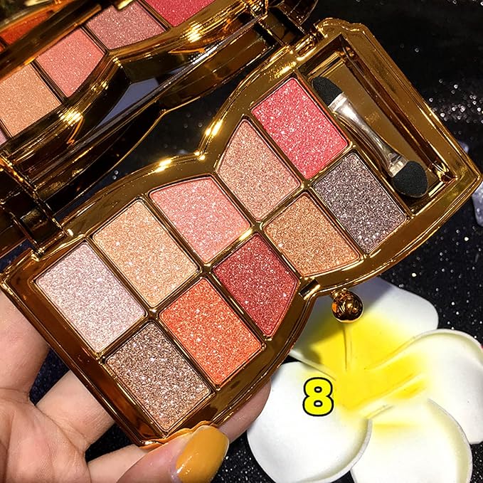 Glitter Eyeshadow Palette, 10 Colors Sparkle Shimmer & Matte Eye Shadow Highly Pigmented Waterproof Long Lasting Makeup Set (Color 8)