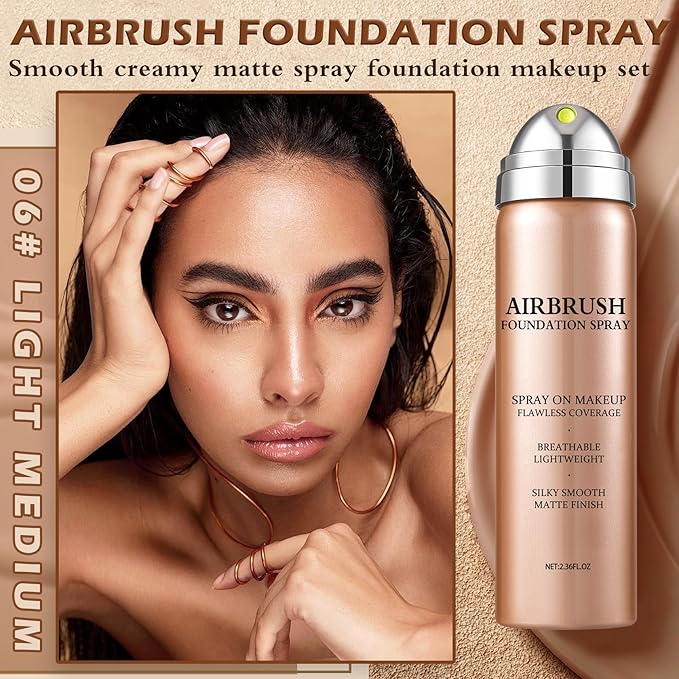 Air Brush Makeup Foundation,Magic Minerals Airbrush Foundation Makeup,Silk Flawless,Buildable Coverage,Moisturizing Formula for Smooth Radiant Skin (06 Light Medium)