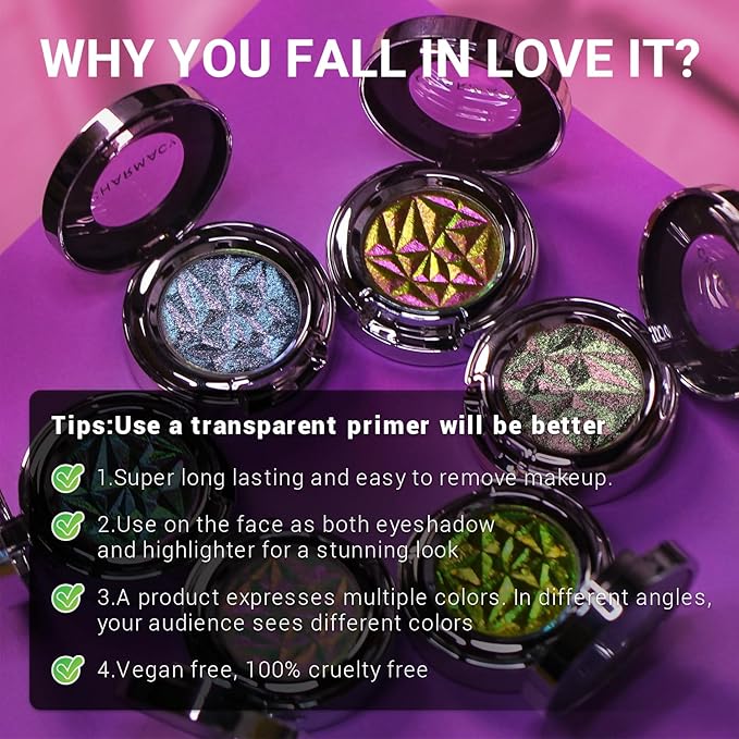 CHARMACY Duochrome Eyeshadow, Insane Shifters Chameleon Eyeshadow, Creates High-Impact, Metallic Eye Looks, 100% Vegan and Cruelty Free (Chameleon-#808, 0.06 Ounce (Pack of 1))