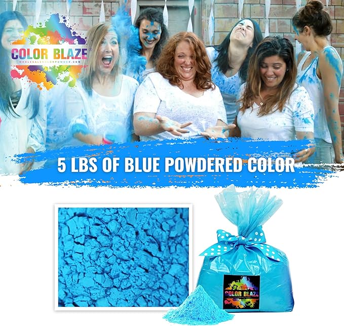 Color Blaze Holi Colored Powder - 5 lbs of Blue Powdered Color - for Fun Runs, Color Toss, Rangoli, Powder War, Backyard Party & Festivals - Pack of 1 Colorful Bag - 5 Pounds in Bulk - Blue