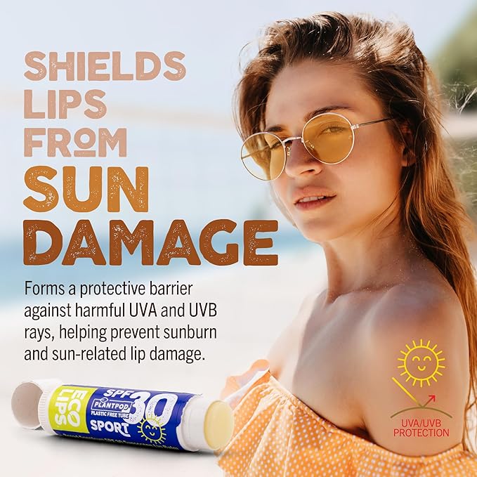 Eco Lips Classic Sport Broad Spectrum Sunscreen Lip Balm 6-Pack - Made in USA (Classic Vanilla SPF 30)