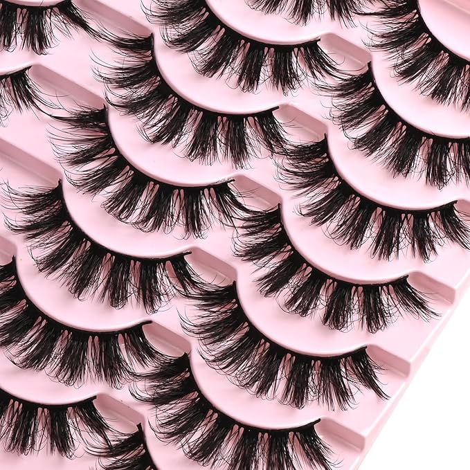 FARRED Lashes False Eyelashes Wispy Mink Lash Strips Natural Doll Eye Fake Eyelash Fluffy Wispies D curl Spiky Eye Lash Pack Easy Manga Lashes for Beginners (F6 | 11-17mm)