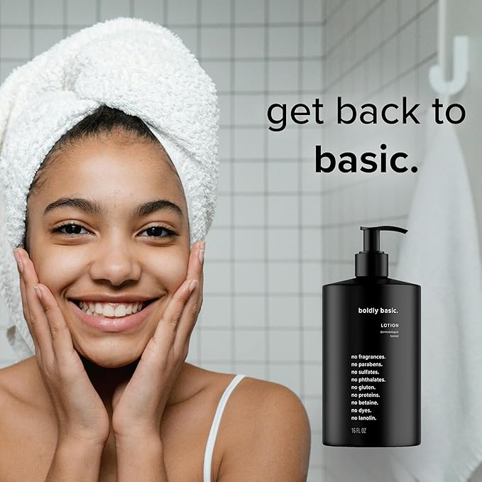 Boldly Basic Fragrance Free Lotion - Moisturizer for Dry and Sensitive Skin - Non Greasy - Unscented - Dermatologist Tested - No Sulfates, Parabens or Gluten - Hypoallergenic & Moisturizing