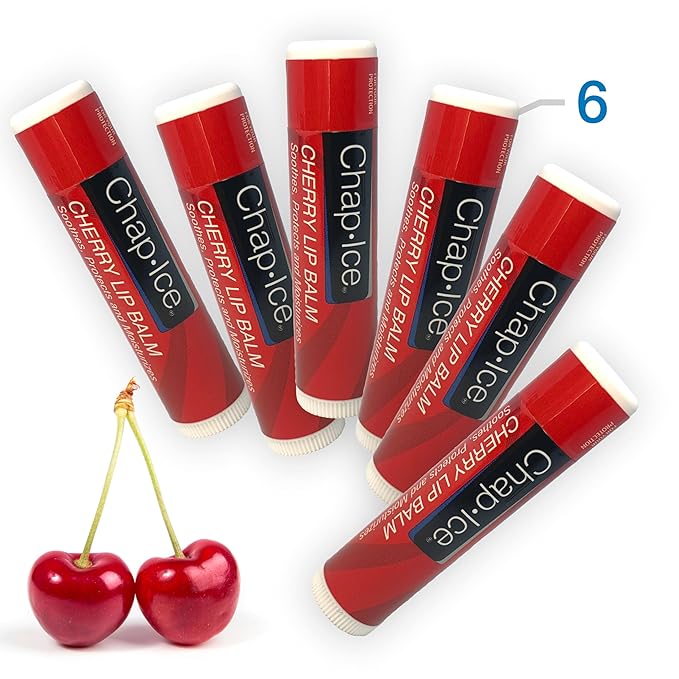 Cherry Lip Balm – 6 Pack Lip Balm Sticks, Non-Tinted, Moisturizing & Smooth Finish