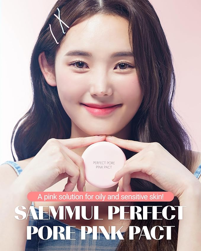 THESAEM Saemmul Perfect Pore Pink Pact - Sebum Control Face Powder with 15% Calamine for Oily Sensitive Skin - Oil Control Moisture System Compact - Korean Makeup Pressed Powder, 0.37 oz. 2 Pack