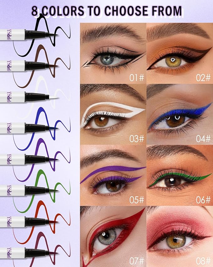 Liquid Eyeliner Pen, Brown Waterproof Long Lasting Colored Eye Liner Pen with Precision Tip, Matte Colorful Smudgeproof High Pigmented Eyeliner Pencil, Christmas Eye Makeup Gift for Women Girl-02