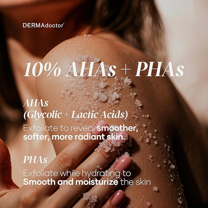 DERMAdoctor KP Bump Eraser Body Scrub with 10% AHAs + PHAs for Keratosis Pilaris, Dry, Rough, and Bumpy Skin, Dermatologist Formulated Exfoliating Body Scrub with Glycolic and Lactic acids - 16 Fl oz