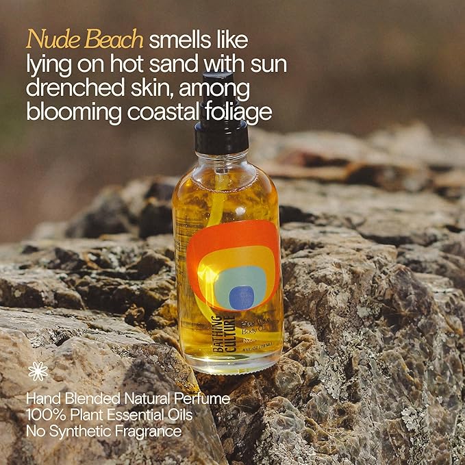 Bathing Culture, Organic Heat Wave Body Oil, Organic Body Oil for Women and Men, After Shower Moisturizer, Natural, Biodegradable, Sustainable, Vegan Personal Care, Nude Beach Scent, 4 fl oz, 118 ml