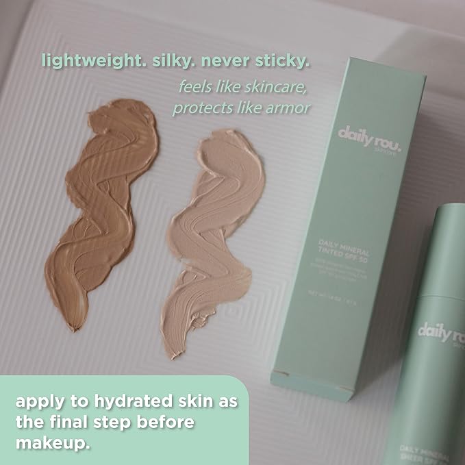 DailyRou Daily Mineral Skincare – Hydrating & Brightening Face Sunscreen for Men & Women – Lightweight, Non-Greasy Formula for Healthy, Smooth, Glowing Skin (Tinted)