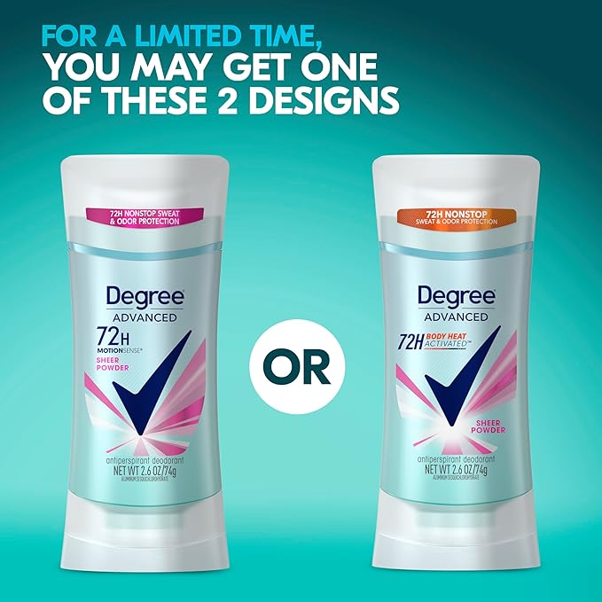 Degree Advanced Protection Antiperspirant Deodorant Sheer Powder for 72-Hour Sweat & Odor Control for Women, with Body Heat Activated Technology, 2.6 oz (Pack of 2)