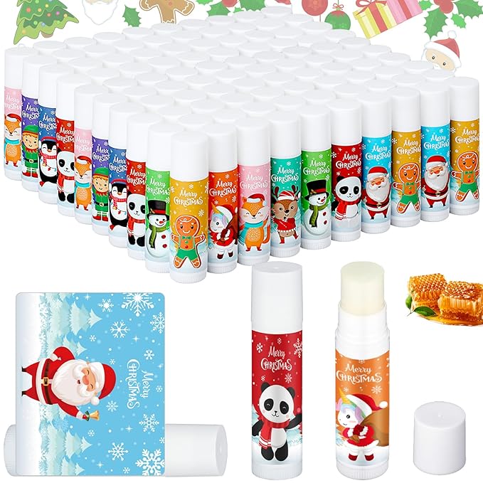 Dunzy 100 Pack Christmas Lip Balm Gifts Bulk Lip Balms Favors Employee Appreciation Thank You Gifts Team Inspirational Gift for Xmas Fall Thanksgiving Party Women Men Coworkers Staff Teachers