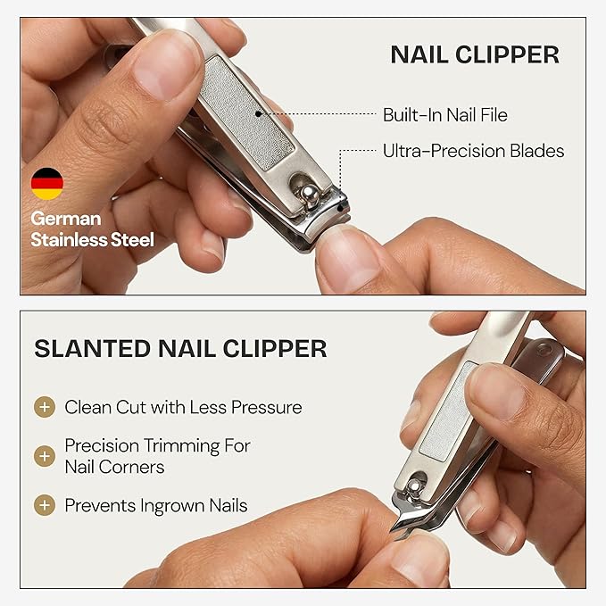 9 in 1 Professional Manicure Pedicure Set - Stainless Steel Nail Clippers, Nano File, Cuticle Nipper, Scissors, Tweezers, Travel PU Leather Case for Men & Women - Gift Ready Brown New