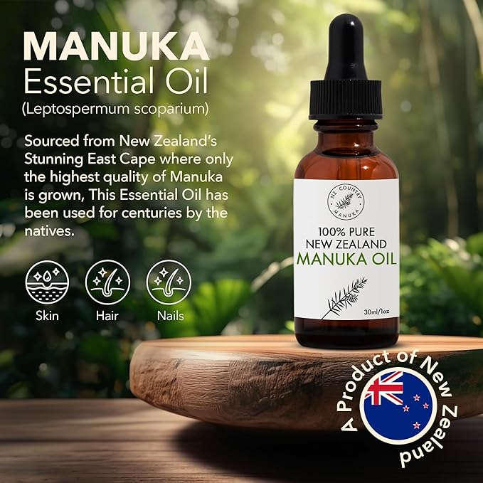 NZ Country Manuka 100% Pure New Zealand Manuka Oil | Organic Essential Oil | 35x Stronger Than Tea Tree | Natural Skin Care | Toenails | Diffuser | Aromatherapy | Nails | Hair | Skin | Lips