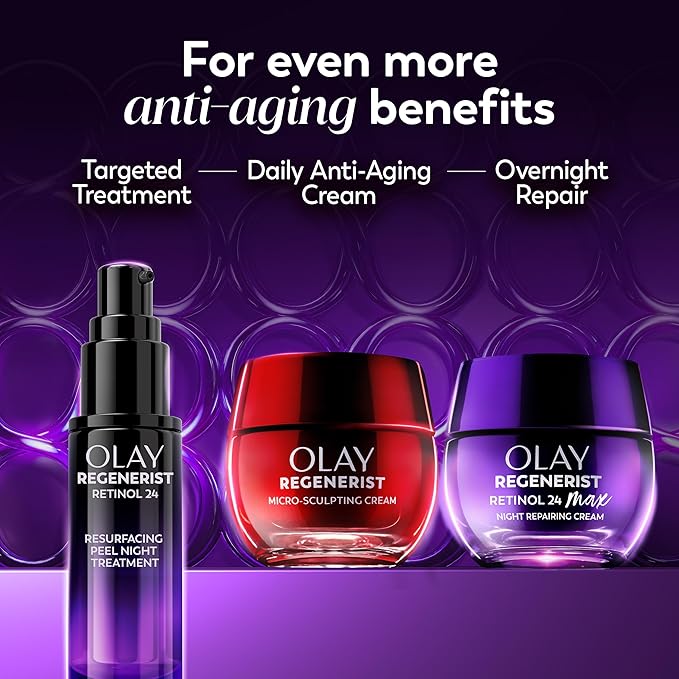 Olay Retinol Night Cream for Women, MAX, Anti-Aging Face Moisturizer, Fragrance-Free, Gift for Women, Non Greasy - Anti-Wrinkle, Hydrating Skin Care - Triple Collagen Cream, Niacinamide, 1.7oz
