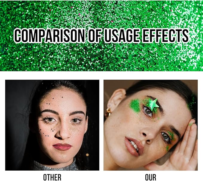 Brzeaf Waterproof Christmas Green Glitter Stick, Chunky Glitter for Face/Body/Hair/Eyes/Lip, Singer Concert Music Rave Festival, Glitter Stick Makeup & Face Glitter Gel for Women Men 0.56 OZ