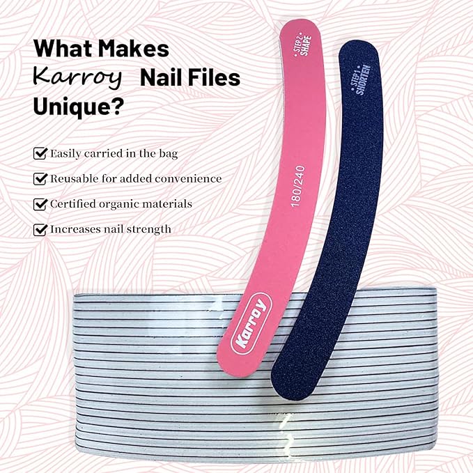Karroy Nail File 20pcs Dual Sided Nail Files for Natural Nails Emery Boards Nail Filer for Acrylic Nail 180/240 Grit