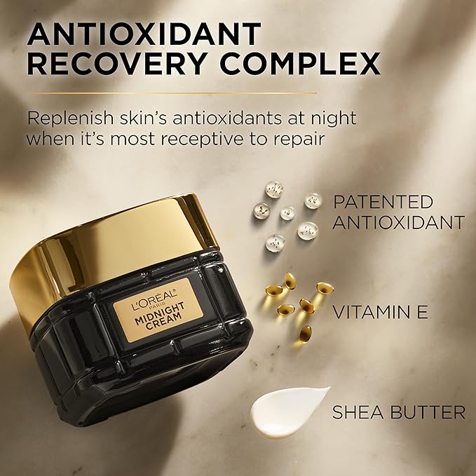 L'Oreal Paris Age Perfect Anti-Aging Midnight Face Cream, Fragrance-Free Face Moisturizer with Antioxidants to Reduce Wrinkles and Firm Skin, 1.7oz + Serum Sample