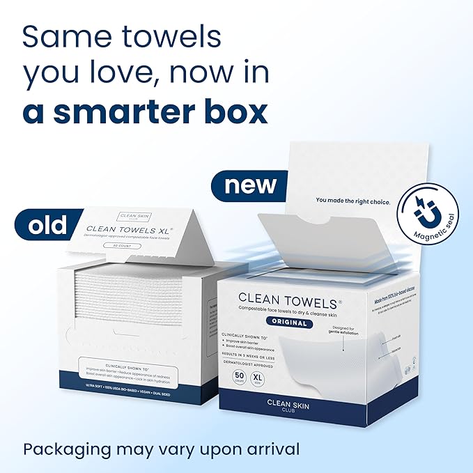 Clean Towels XL®, 100% USDA Biobased Face Towel, Disposable Face Towelette, Eczema Association Accepted, Makeup Remover Dry Wipes, Ultra Soft, 50 ct per pack, 3 Packs, 150 Ct Total