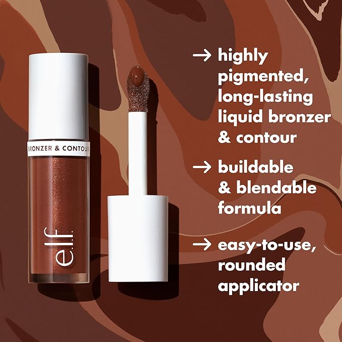 e.l.f. Camo Liquid Bronzer & Contour, Silky Highly Pigmented Formula, Creates a Long-Lasting Bronzed Glow & Natural Look, Vegan & Cruelty-Free, 6 Tan