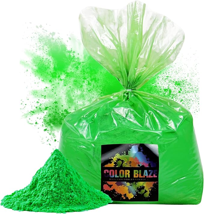 Color Blaze Holi Colored Powder - 5 lbs of Green Powdered Color - for Fun Runs, Color Toss, Rangoli, Powder War, Backyard Party & Festivals - Pack of 1 Colorful Bag - 5 Pounds in Bulk - Green
