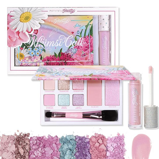 Petite 'N Pretty - WhimsiCali Eyeshadow & Cheek Makeup Palette and 10K Shine Lip Gloss Duo – Natural & Non-Toxic Face Makeup for Kids, Children, Tweens and Teens