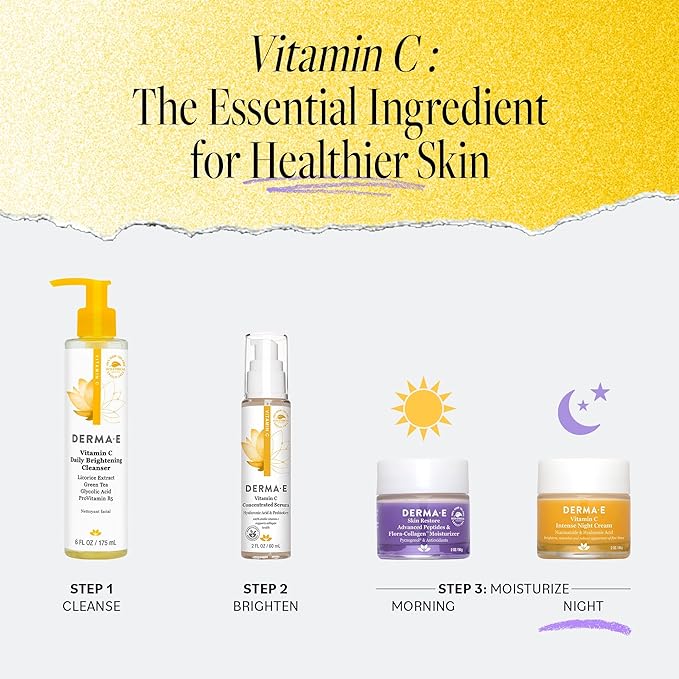 DERMA-E Vitamin C Intense Night Cream, 2 Oz, Brightening and Hydrating Facial Skin Renewing Cream, Anti-Aging Overnight Face Moisturizer for Skincare and Youthful Radiance