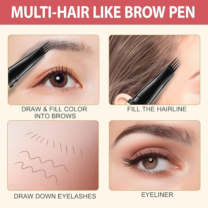 LAVONE Eyebrow Pen, 2-in-1 Eyebrow Pencils for Women with 4 Tip Microblading Eyebrow Pencil and Curved Precise Brow Pencil, Waterproof Eyebrow Pencil Create Full, Natural Hair-Like Brows, Ebony
