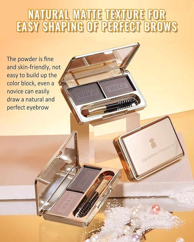 Eyebrow Powder Kit-2 Colors Eye Brow Tinting Powder Palette Long-Lasting Waterproof, Light Dark Grey Brown Brow Filler Product, Mother's Day Makeup Gift for Women Girl, with Mirror Brow Brush-Set 01