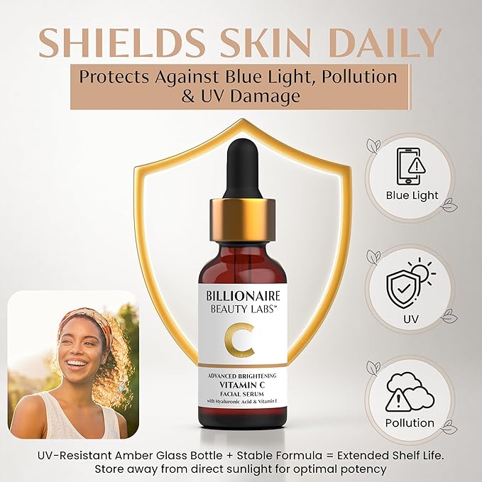 Billionaire Beauty Labs Vitamin C Serum for Face with Hyaluronic Acid, Vitamin E & Botanical Extracts – Advanced Facial Serum for Radiance, Hydration & Smoother Skin, 60ml 2oz